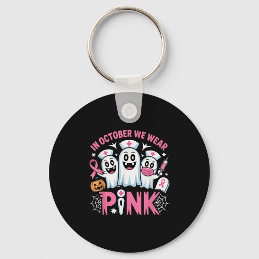 In October We Wear Nk Nurse Ghost Halloween 2025  Sleutelhanger (Voorkant)