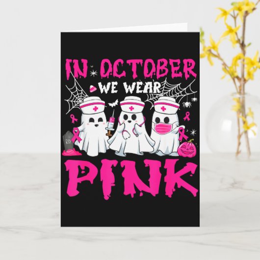 In October We Wear Nk Nurse Ghost Halloween Breast Kaart (Gele Bloem)