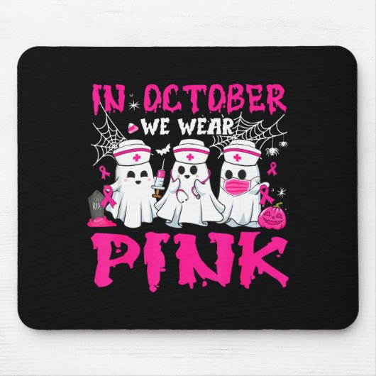 In October We Wear Nk Nurse Ghost Halloween Breast Muismat (Voorkant)