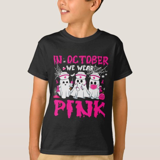 In October We Wear Nk Nurse Ghost Halloween Breast T-shirt (Voorkant)