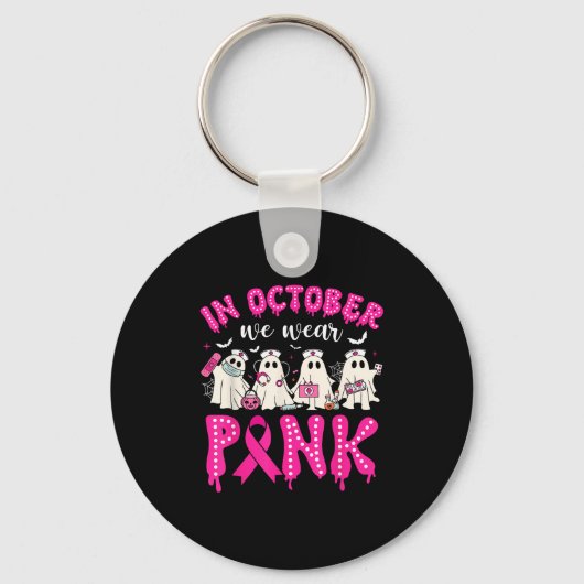 In October We Wear Nk Ribbon Ghost Nurse Halloween Sleutelhanger (Voorkant)