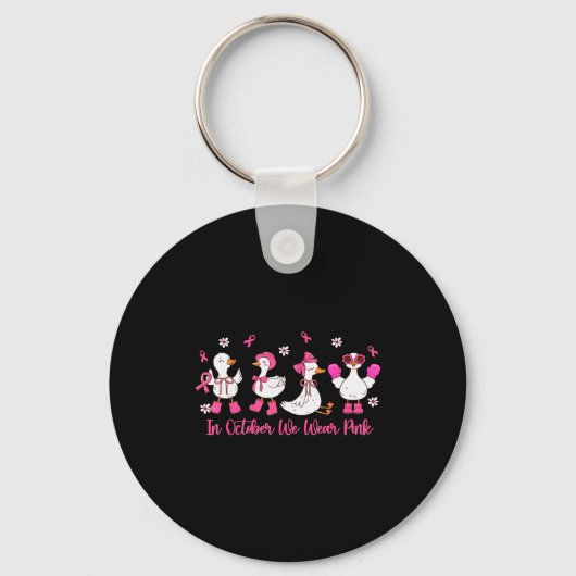 In October We Wear Nk Silly Goose Breast Cancer Aw Sleutelhanger (Voorkant)
