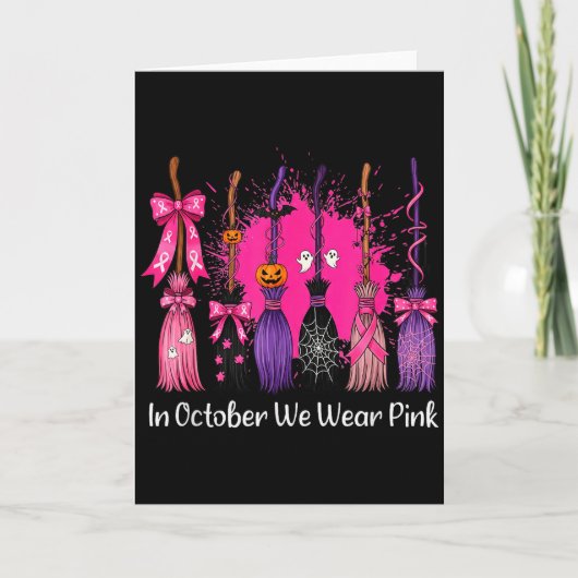 In October We Wear Nk Witch Broom Breast Cancer Ha Kaart (Voorkant)
