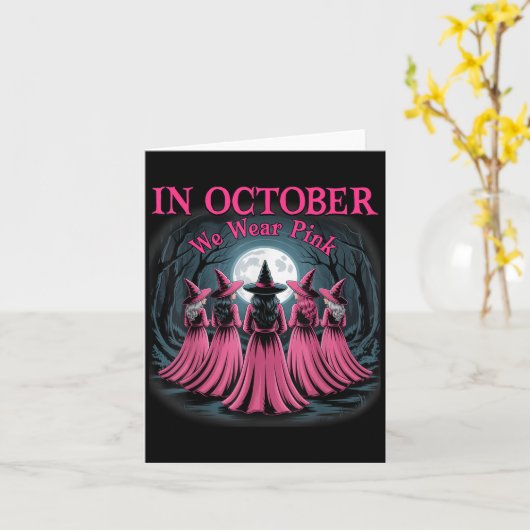In October We Wear Nk Witch Halloween Breast Cance Kaart (Gele Bloem)