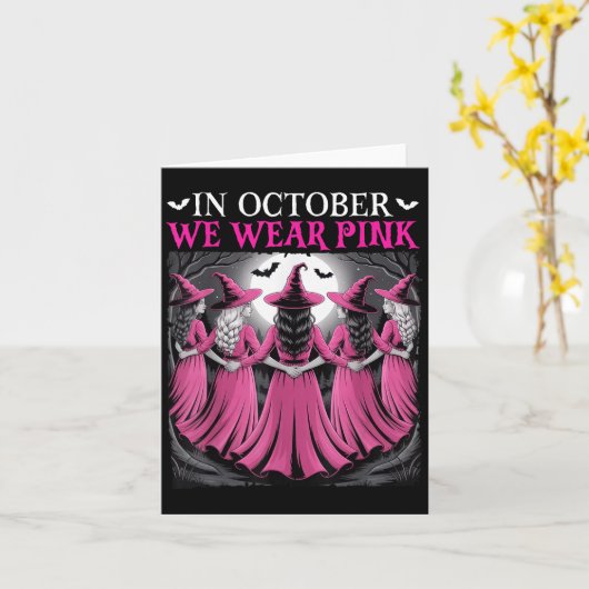 In October We Wear Nk Witch Halloween Breast Cance Kaart (Gele Bloem)
