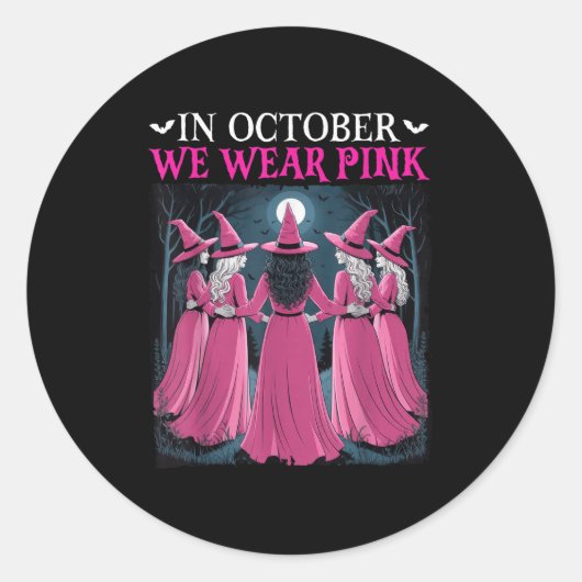 In October We Wear Nk Witch Halloween Breast Cance Ronde Sticker (Voorkant)