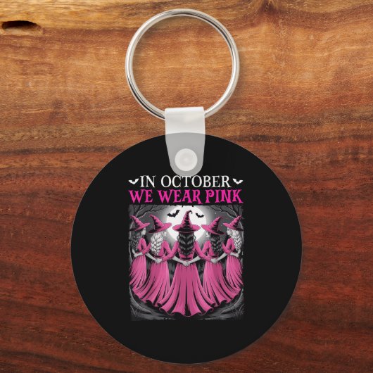 In October We Wear Nk Witch Halloween Breast Cance Sleutelhanger (Voorkant)