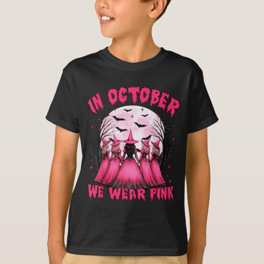 In October We Wear Nk Witch Halloween Breast Cance T-shirt (Voorkant)