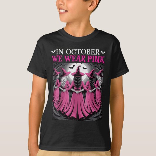 In October We Wear Nk Witch Halloween Breast Cance T-shirt (Voorkant)