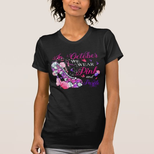 In October we wear pink and purple breast carcinoa T-shirt (Voorkant)