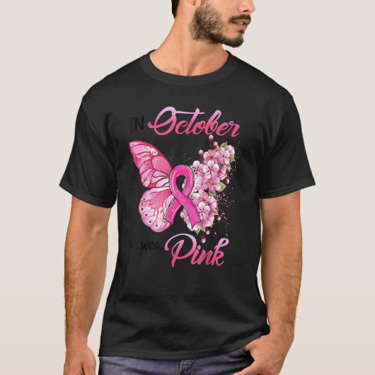 In October We Wear Pink Butterflies With Flower T-shirt (Voorkant)