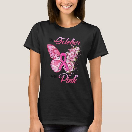 In October We Wear Pink Butterflies With Flower T-shirt (Voorkant)