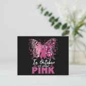 In October We Wear Pink Butterfly Breast Cancer Aw Briefkaart (Staand voorkant)