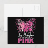 In October We Wear Pink Butterfly Breast Cancer Aw Briefkaart (Voorkant / Achterkant)