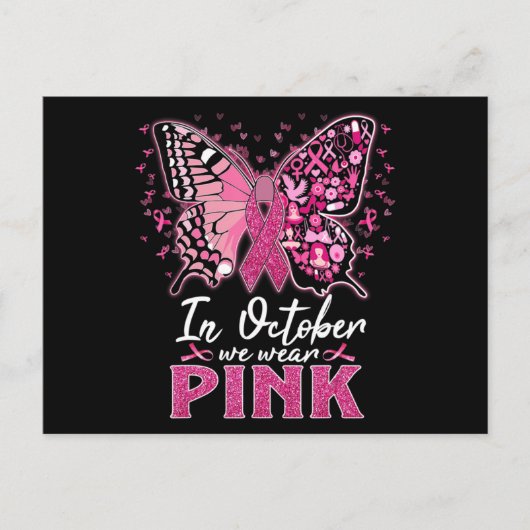 In October We Wear Pink Butterfly Breast Cancer Aw Briefkaart (Voorkant)
