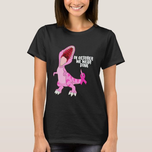 In October We Wear Pink Dinosaur Trex Dino Kid Boy T-shirt (Voorkant)