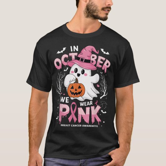 In October We Wear Pink Ghost Breast Cancer T-shirt (Voorkant)