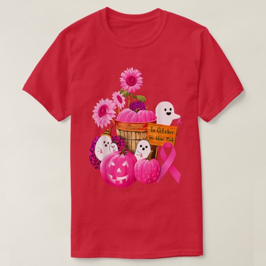 In October We Wear Pink Ghosts & Pumpkins For Brea T-shirt (Design voorkant)