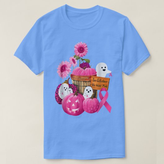 In October We Wear Pink Ghosts & Pumpkins For Brea T-shirt (Design voorkant)