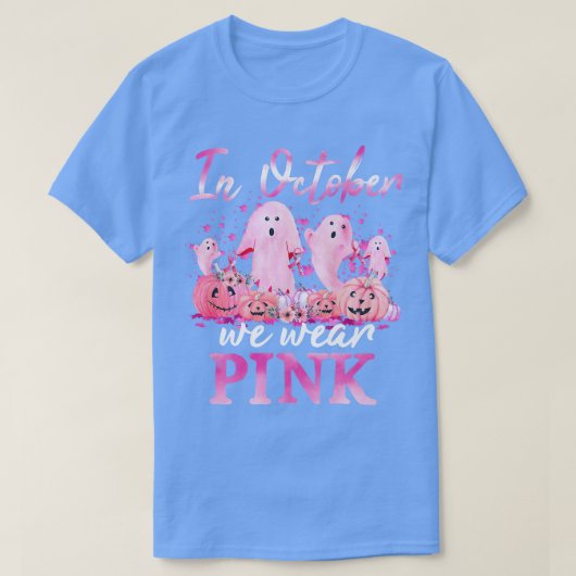 In October We Wear Pink Ghosts & Pumpkins For Brea T-shirt (Design voorkant)