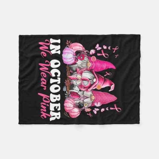 In October We Wear Pink Gnome Breast Cancer Awaren Fleece Deken (Voorkant (Horizontaal))