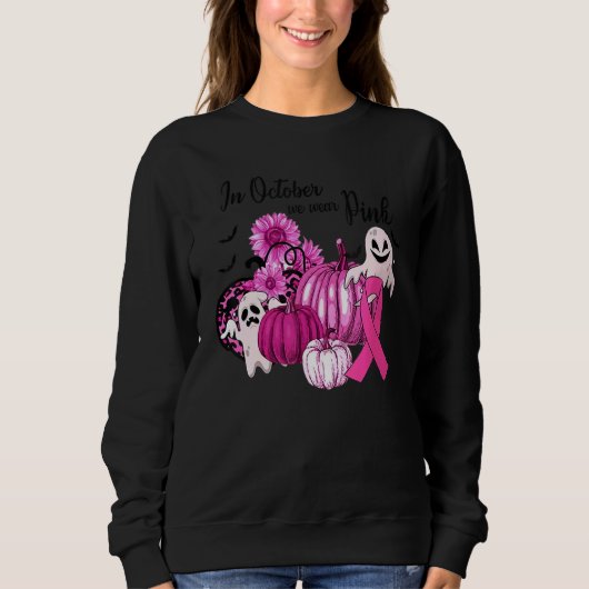 In October We Wear Pink Pumpkin Ghost And Flower Trui (Voorkant)