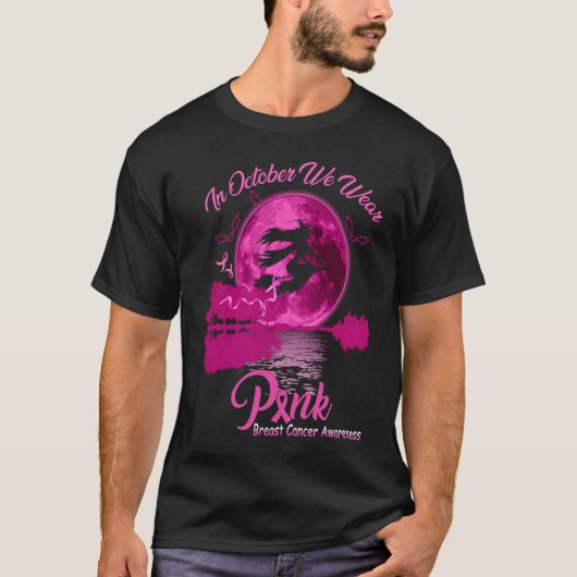 In October We Wear Pink Witch Halloween T-shirt (Voorkant)