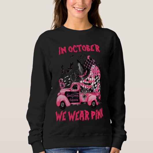 In October We Wear Pink Witch Truck Ribbon Pumpkin Trui (Voorkant)