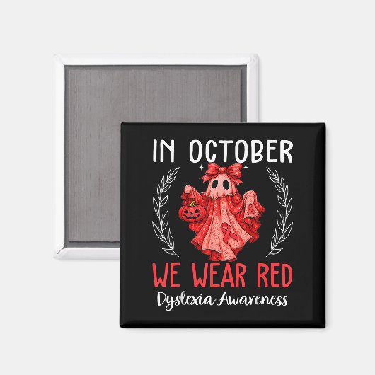 In October We Wear Red Dyslexia Awareness Month  Magneet (Voorkant / Achterkant)