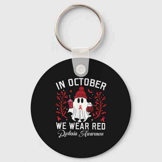 In October We Wear Red Ghost Teacher Dyslexia Awar Sleutelhanger (Voorkant)