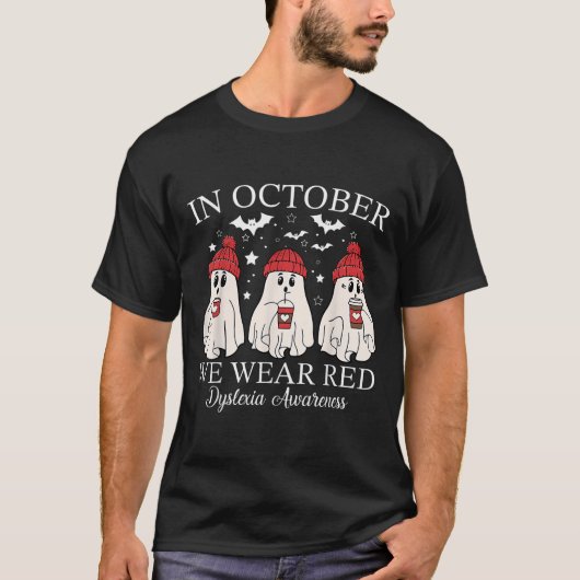 In October We Wear Red Ghost Teacher Dyslexia Awar T-shirt (Voorkant)