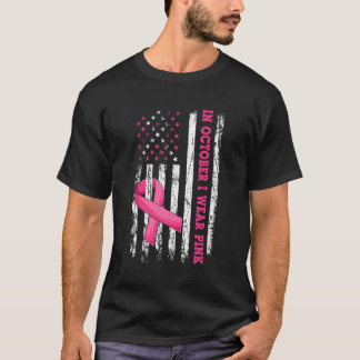 In oktober Draag ik borstkanker Amerikaanse vlag T-shirt