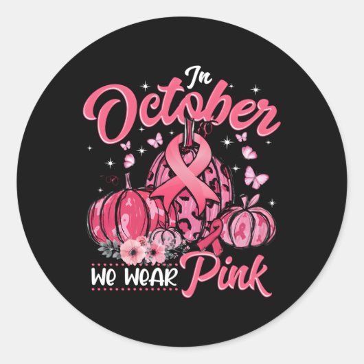 In oktober Draag we borstkankerpompoen Hallowe Ronde Sticker (Voorkant)