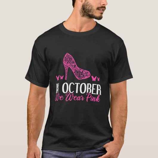 In oktober Draag we de roze hiel T-shirt (Voorkant)