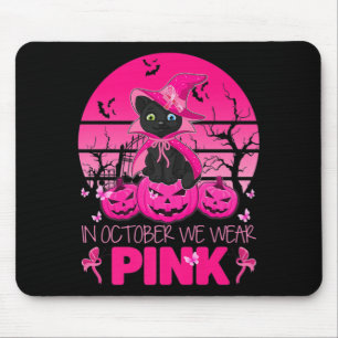 In oktober Draag we de roze kat halloween Breast Muismat