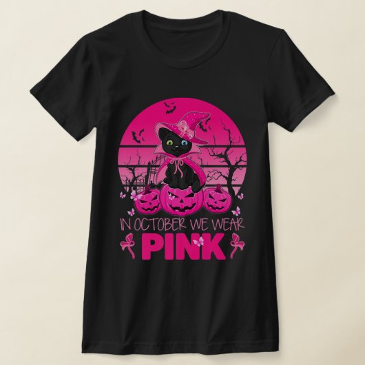In oktober Draag we de roze kat halloween Breast T-shirt (Laagn)