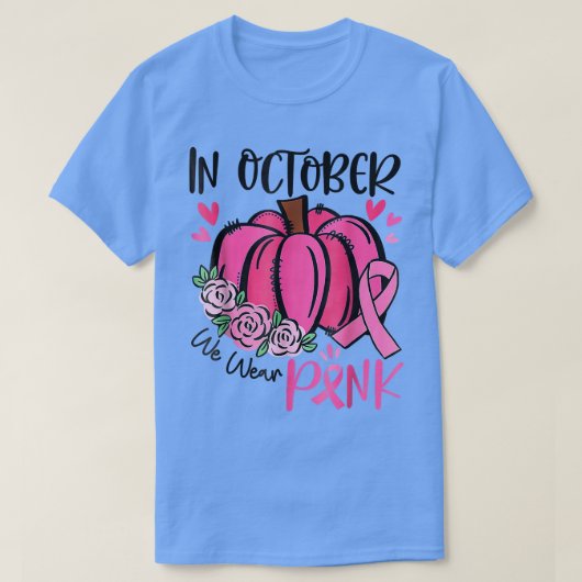 In oktober Draag we de roze pompoen borstkanker oo T-shirt (Design voorkant)