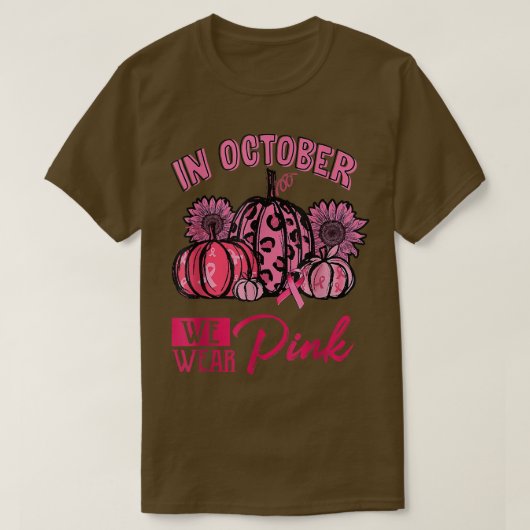In oktober Draag we de roze pompoen borstkankerzaa T-shirt (Design voorkant)