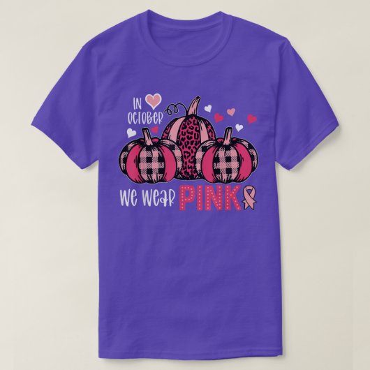 In oktober Draag we de roze pompoen borstkankerzaa T-shirt (Design voorkant)