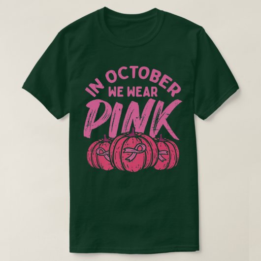 In oktober Draag we de roze pompoen borstkankerzaa T-shirt (Design voorkant)