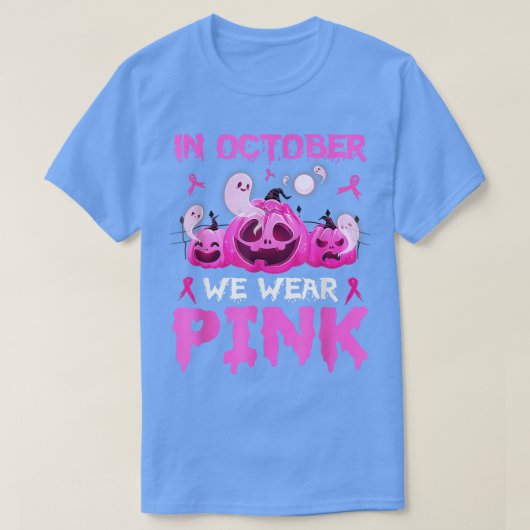 In oktober Draag we de roze pompoen borstkankerzaa T-shirt (Design voorkant)