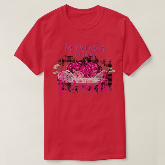 In oktober Draag we de roze pompoen borstkankerzaa T-shirt (Design voorkant)