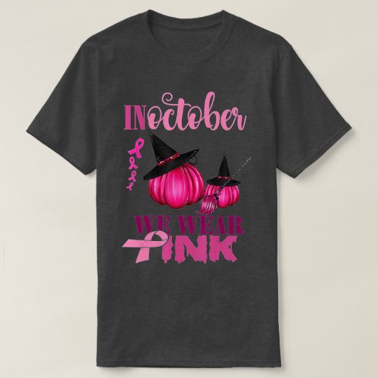 In oktober Draag we de roze pompoen borstkankerzaa T-shirt (Design voorkant)