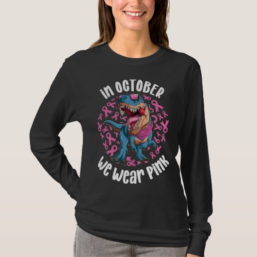 In oktober Draag we de roze T-rex dinosaurus T-shirt (Voorkant)
