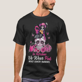 In oktober Draag we de roze zachte suikerschedel C T-shirt