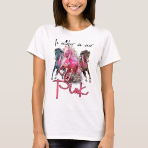 In oktober Draag we het bewustzijn van roze paarde T-shirt
