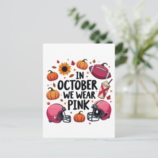 In oktober draag we het Roze Borstkanker Football Aankondigingskaart (Staand voorkant)