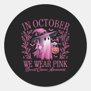 In oktober Draag we het roze borstkankerbewustzijn Ronde Sticker