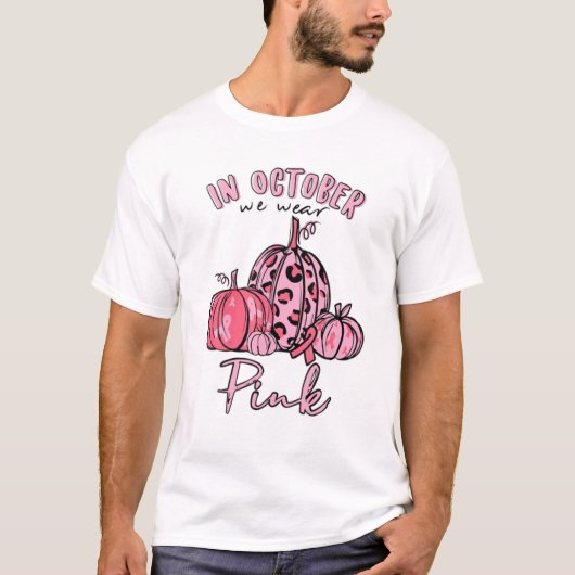 In oktober Draag we het roze pompoen halloween kos T-shirt (Voorkant)