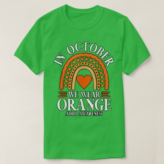 In oktober Draag we Oranje ADHD843 T-shirt (Design voorkant)